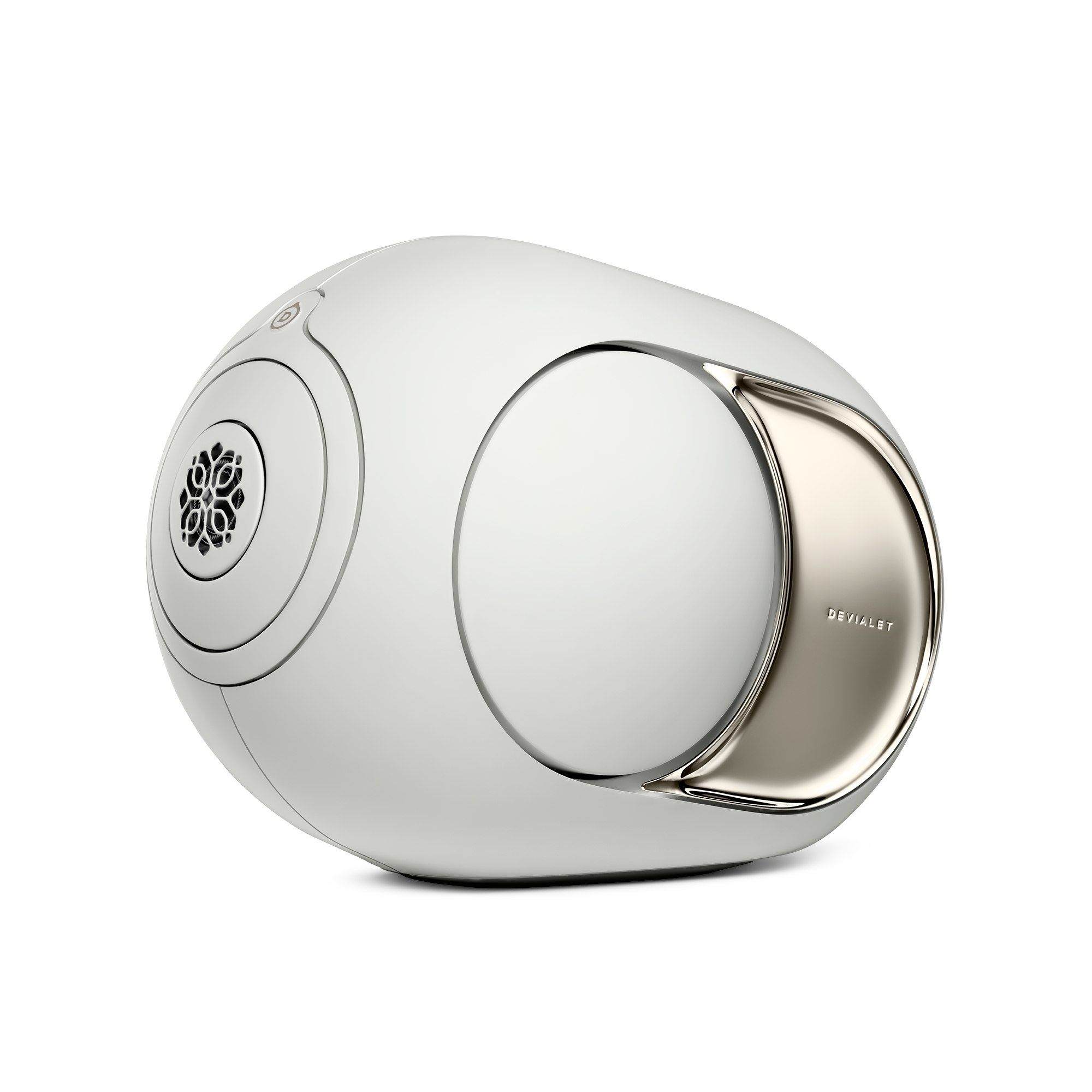 Single Devialet Phantom Ultimate 108 dB speaker in Light Pearl